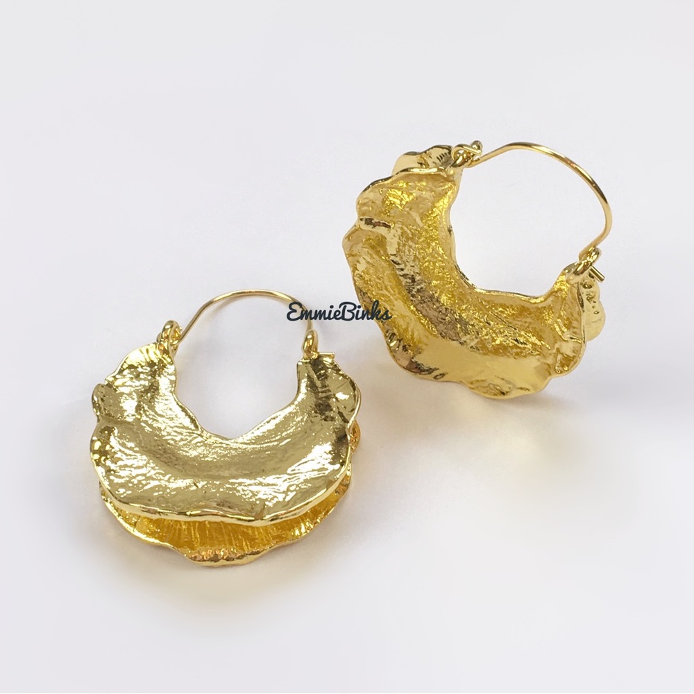 ✨3for$38 New Zara Textured Metal Crescent Gold Hoop Earrings - Picture 6 of 14